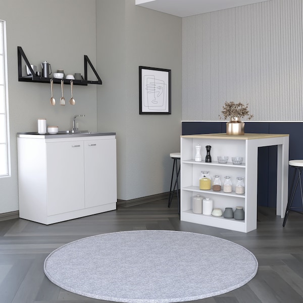 Tuhome Covelo 2 Piece Kitchen Set, Utility Sink Cabinet, Kitchen Island, White/Light Oak CKIT93 - main